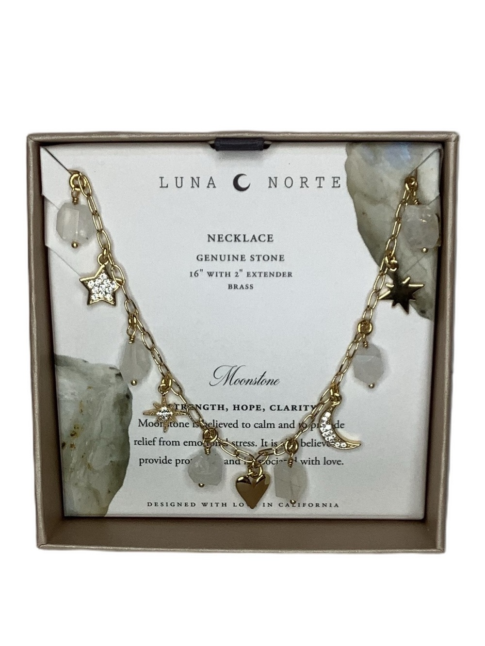 Luna Norte Celestial Charm Genuine Moonstone Necklace New
